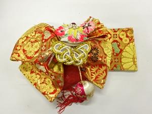 アンティーク　蜀江紋に桐・花模様織出し子供用リボン作り帯